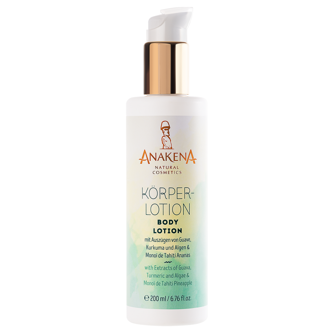 Körperlotion Anakena mit Auszügen von Bio-Guave, Kurkuma, Bio-Alge und Monoï de Tahiti Natural Ananas