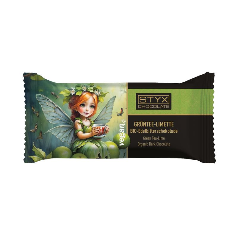 BIO Edelbitterschokolade gefüllt mit Grüntee-Limette-Ganache 70g (Vegan)