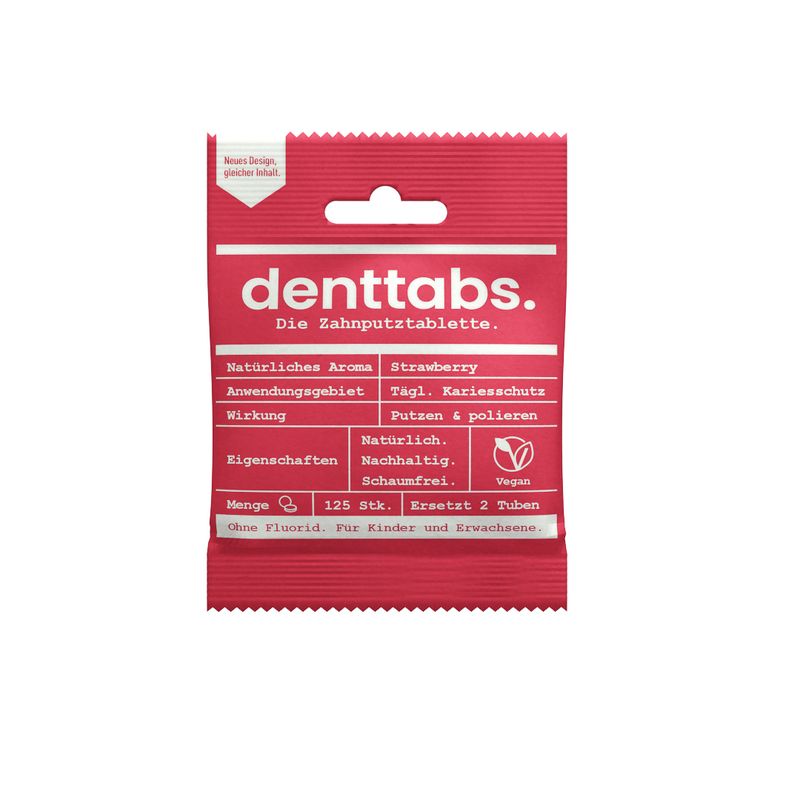 Denttabs Zahnputztabletten Strawberry ohne Fluorid für Kinder und Erwachsene